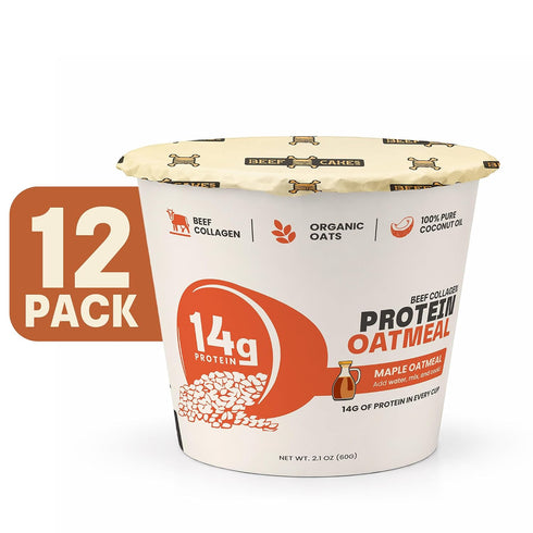 12 Pack 14g Beef Collagen Protein Breakfast Instant Protein Maple Oatmeal with Protein, Beef Collagen, Seed Oil Free