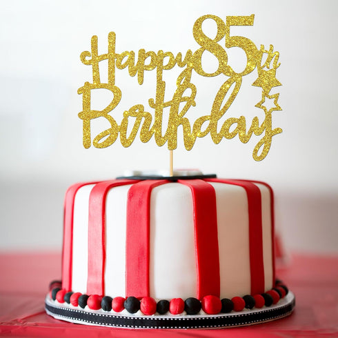 Gold Glitter Happy 85th Birthday Cake Topper - 85 Sign Cake Topper - Cheers to 85 Years Party Supplies Decoration