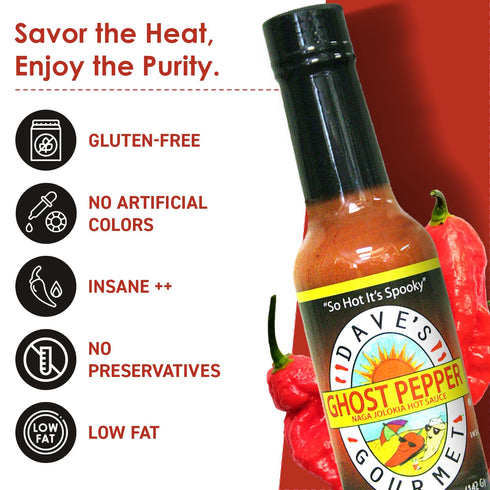 5oz (Pack 2) Dave's Gourmet Ghost Pepper Naga Jolokia Hot Sauce - Insanely Hot Plus Heat Level - Ghost Pepper Hot Sauce