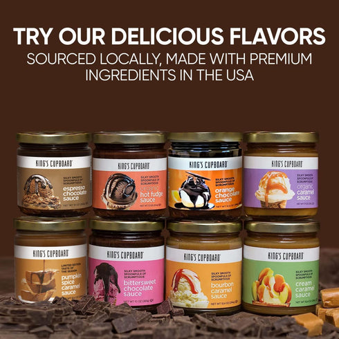 Set 2 King's Cupboard Ice Cream Toppings Gift of Jars - Organic Caramel Sauce and Organic Hot Fudge Sauce - Gourmet