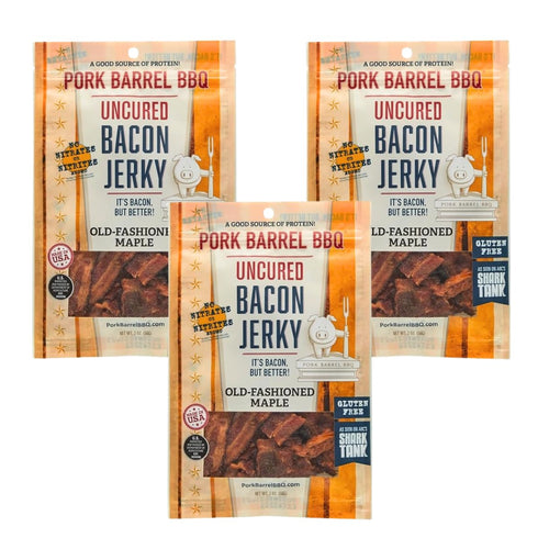Pork Barrel BBQ Old-Fashioned Maple Bacon Jerky - Uncured Snacks, Sweet Maple