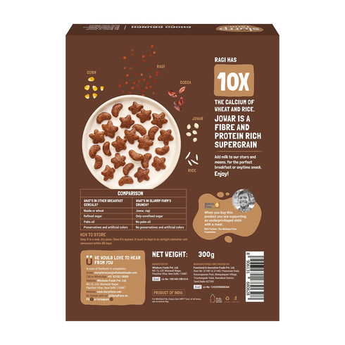 10.58 Oz (300g) Slurrp Farm Choco Crunch Ragi Cereal | Crunchy Chocolate Breakfast with Stars & Moons | No Maida
