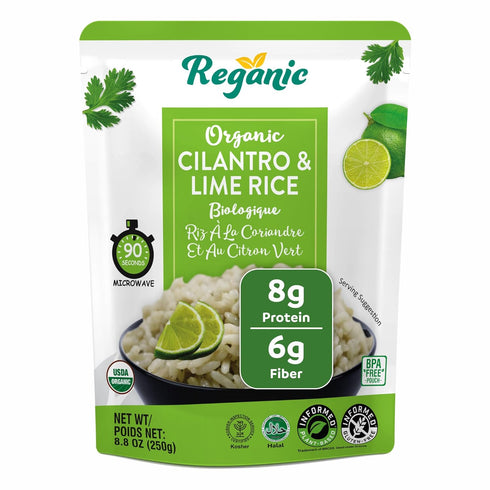 Reganic Cilantro & Lime Rice Pouch, USDA Organic, Zesty Global Flavor, 8g
