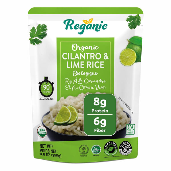 Reganic Cilantro & Lime Rice Pouch, USDA Organic, Zesty Global Flavor, 8g
