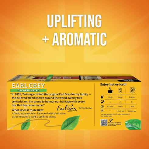 100 Count (Pack 1), 100 Twinings Decaffeinated Earl Grey Black Tea Individually Wrapped Bags, of Flavoured with Citrus