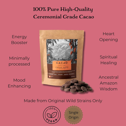 100% Cacao Adventures Ceremonial Grade Cacao | Pure Cacao | Dairy & Vegan Free | Unsweetened | Vegan Peruvian Cacao