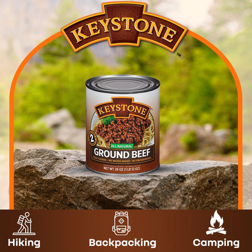 28 oz 5-Year Pack 3 Keystone Meats All Natural Heat and Serve Ground Beef Fully Cooked Canned Meat Ready to Eat Shelf