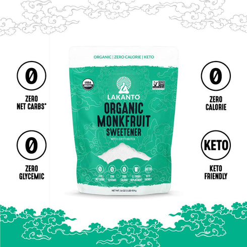 1 lb) Lakanto Organic Classic Monk Fruit Sweetener with Erythritol - White Sugar Substitute, Zero Calorie, Keto Diet
