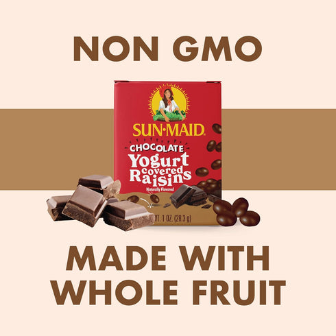 Packets 0.5 oz (Pack 72) Sun-Maid Vanilla & Chocolate Yogurt Coated Raisins Variety - Mini Snack-Size Bag - Yogurt
