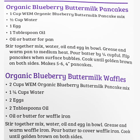 22 oz (Pack 2) War Eagle Mill Organic Blueberry Buttermilk Pancake & Waffle Mix, Bag