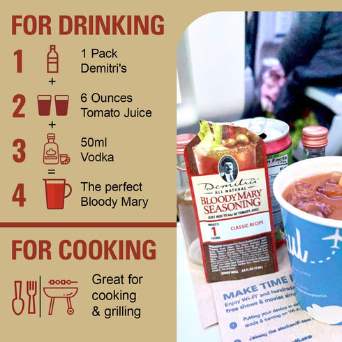 Demitri's Bloody Mary Seasoning Classic Recipe - Concentrated Drink Mixer, 0.5oz Single Serve Pouches