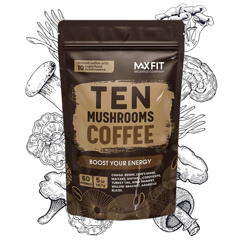 (60 10 Immune Mushroom Coffee Servings) Mushrooms (Lions Mane, Cordyceps, Turkey Tail & Other) Mixed With Gourmet