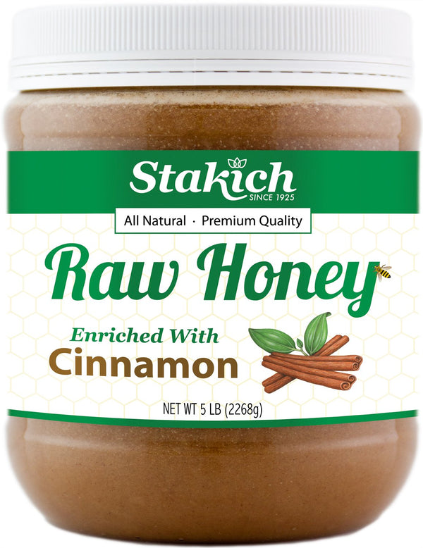 Stakich Cinnamon Enriched Raw Honey - Unprocessed, Unheated - 5 Pound (80