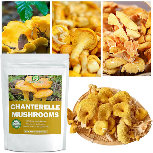 HOLFLYING 2.5 oz, Dried Sliced Chanterelle Mushrooms - All-Natural Chanterelle for Cooking, Soup and Vegan Recipes, No