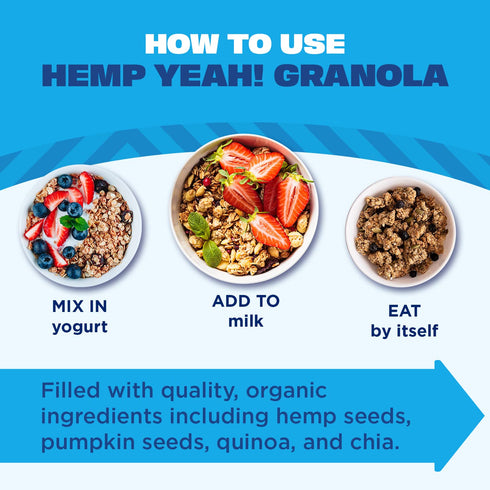 10oz, 10 3.6 3 10 Packaging (Pack 2) Manitoba Harvest Hemp Yeah Granola, Blueberry, with g of Protein, g Omegas, g