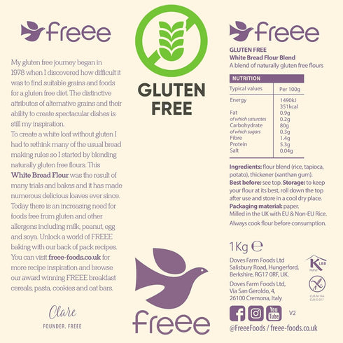 2.2 lb (1 freee Gluten Free White Bread Flour kg) | Premium GF Flour Blend for Baking Breads, Sourdoughs, Rolls & Buns