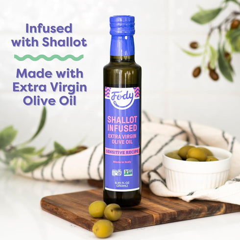 8.45 Oz, Fody Foods Shallot Infused Extra Virgin Olive Oil, Low FODMAP Certified, Gut & IBS Friendly, Cold-Pressed