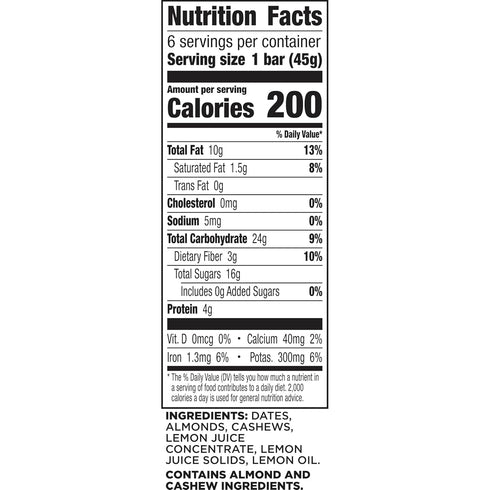 9.6 oz, 6 Larabar Lemon Bar Fruit and Nut Bars, Gluten Free and Vegan, Ct