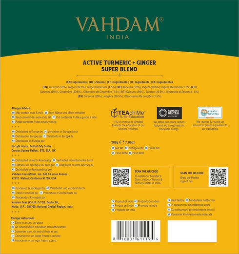 (100 100% VAHDAM Organic Turmeric Ginger Herbal Tea Bags Pyramid Tea Bags) Caffeine Free, Non GMO | Pure Herbal Blend