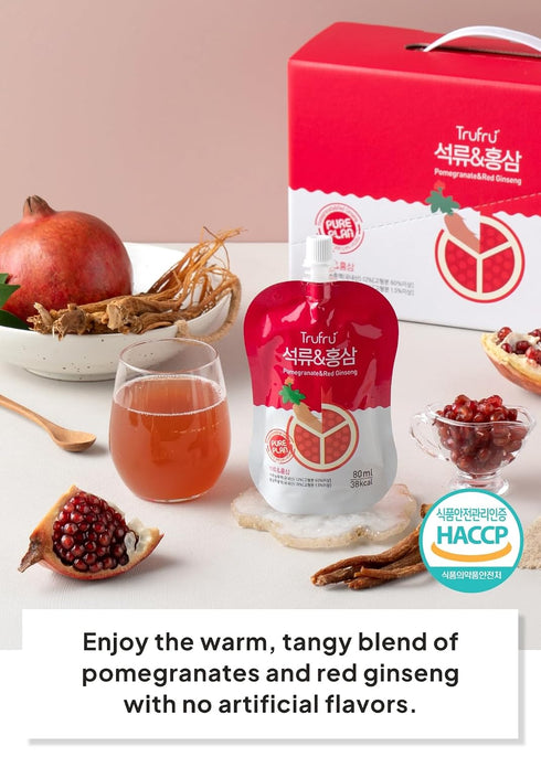 15 (2.7 oz Korean Food Trufru Pomegranate & Red Ginseng Essence - All-Natural Zesty Vitality Shot, Tart & Tangy Morning