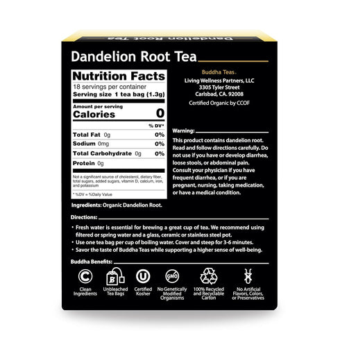 Buddha Teas Organic Dandelion Root Tea – 18 Bleach-Free Tea Bags – Caffeine-Free with Rich, Earthy Taste