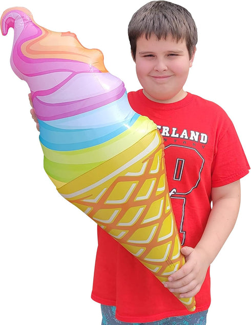 (33") (6 Pack) Zugar Land Rainbow Ice Cream Cone Inflates Vinyl. Colorful Large Huge Soft Ice Cream Swirl Display Decor