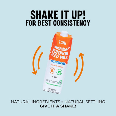 30 0g Whole30 32 oz (6 Pack) Tori Pumpkin Seed Milk, Unsweetened Only Calories, Sugar | Plant-Based, No Emulsifiers, No