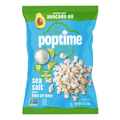 1 oz Pack 24 Poptime Sea Salt Popcorn with a Hint of Lime, Individual Snack Bags, Kettle Cooked Popcorn Made
