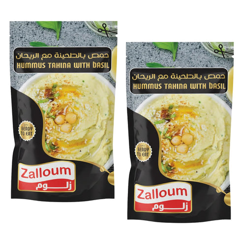 Zalloum Hummus 135g (Pack 6), - Tahina with Basil, Each of Ready to Eat Pouches (Basil)