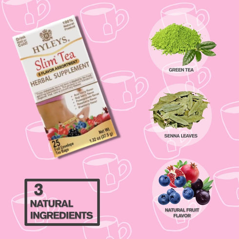 5 25 (6 Pack) Hyleys Slim Tea Flavor Assortment - Weight Loss Herbal Supplement Cleanse and Detox - Tea Bags