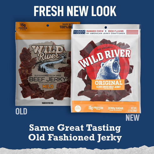100% 15g 3.5 (Pack 4) Wild River Original Beef Jerky, Old Fashioned Beef Jerky, Gluten Free, Deliciously Seasoned