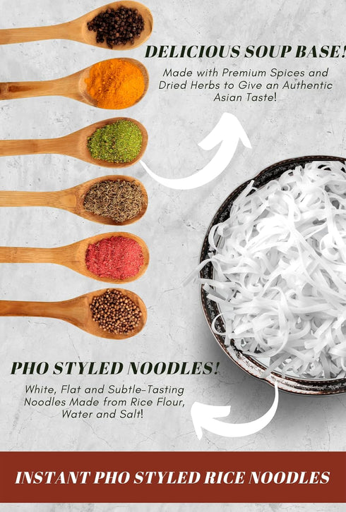 9 80g (Pack 9) SIMPLY FOOD Instant Vietnamese Beef Pho Noodles (Ph B) - BOWLS/ each Authentic Pho Rice Noodles in a