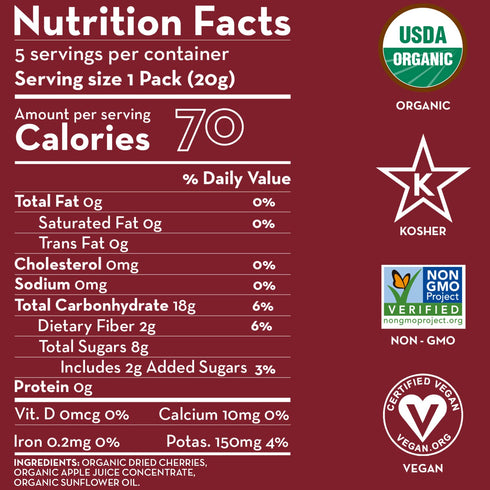 6 (30 Packs) Packs Sunny Fruit Soft Organic Dried Tart Cherries - Bags Individual Portion | No Preservatives | Healthy