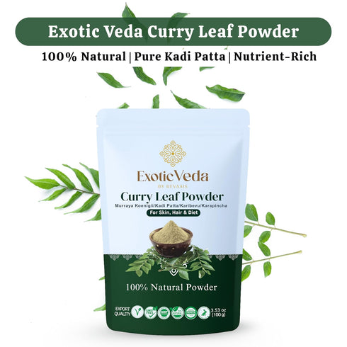 100g (3.53oz) Exotic Veda Curry Leaf Powder Kadi Patta (Murraya koenigii) | Vegan, NonGMO, AdditiveFree Indian Spice |