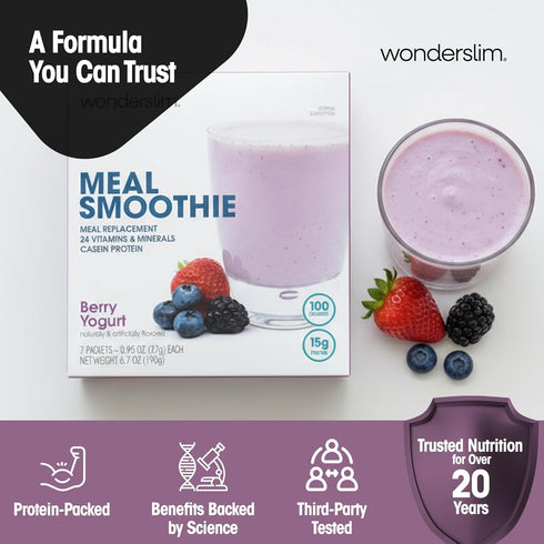 15g 24 (7ct) WonderSlim Meal Replacement Smoothie, Berry Yogurt, Protein, Vitamins & Minerals, Gluten Free
