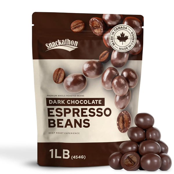 Snackathon Dark Chocolate Covered Espresso Beans Bulk, 1 Pound Resealable Snack Pack,