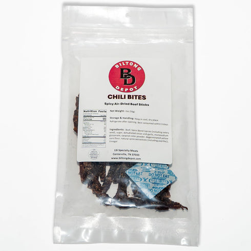 2oz (3 Pack) Biltong Depot Chili Bites - | Thin Sliced Air-Dried Beef Sticks | Spicy Beef Jerky Snack | High Protein |