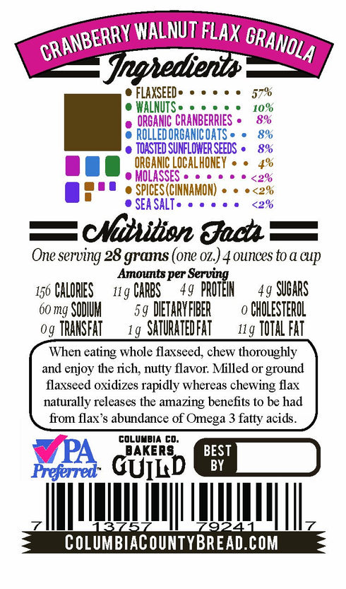Columbia County Bread & Granola 12 oz Flax Granola - Cranberry Walnut - Gluten Free