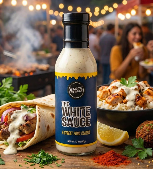 Sauce Street 12oz - The White Sauce | Tangy & Mild Spice | Street-Food Style | Best For Rice Bowls, Tacos, Pizza