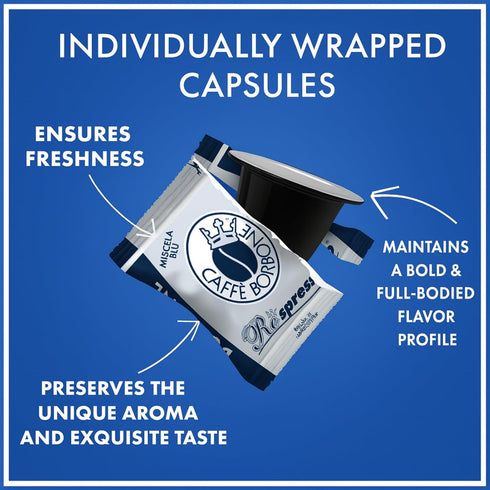 100 Count Caff Borbone Blue Blend Nespresso Compatible Espresso Coffee Pods, Espresso Pods