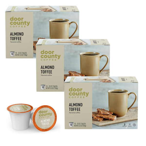 Door County Coffee Almond Toffee Flavored Ground - 30 Count Single Serve