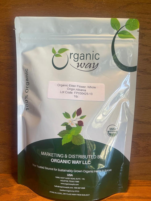 Albania (1LBS 16Oz) Organic Way Dried Elderberry Flower/Elderflower - European Wild-Harvest | Organic & Kosher