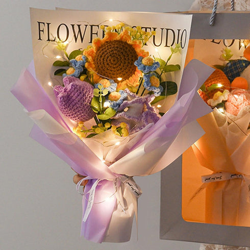 CarpNettore Crochet Flower Bouquet, Hand Knitted Flower Gift, Blessing for Wife, Purple