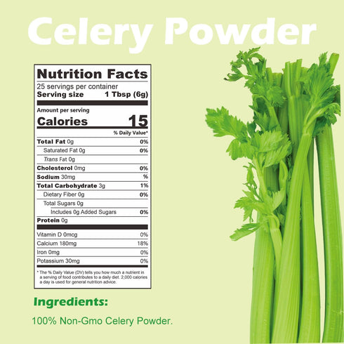 100% 5.3 Oz ORGFUN Celery Powder Nature Fresh Celery Juice Powder, Locally Sourced No Additives Gluten Free Prefer