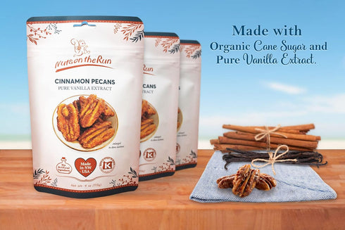 4oz (PACK 3 Nuts on the Run Cinnamon Pecans - OF BAGS), Roasted Cinnamon Pecan Pralines, Satisfaction Guarantee