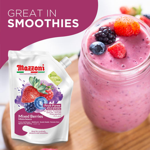 100% 2.2 lbs (35.2 oz) Mazzoni - Mixed Berry Juice Puree, Pure Forest Berries (Strawberry, Blueberry, Raspberry), Just