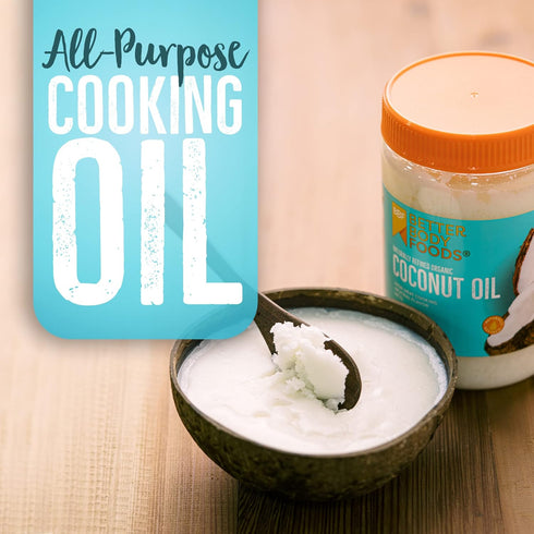 BetterBody Foods Organic Coconut Oil | Naturally Refined, 15.5 Fl Oz | All Purpose Oil for Cooking, Baking, Hair, Skin