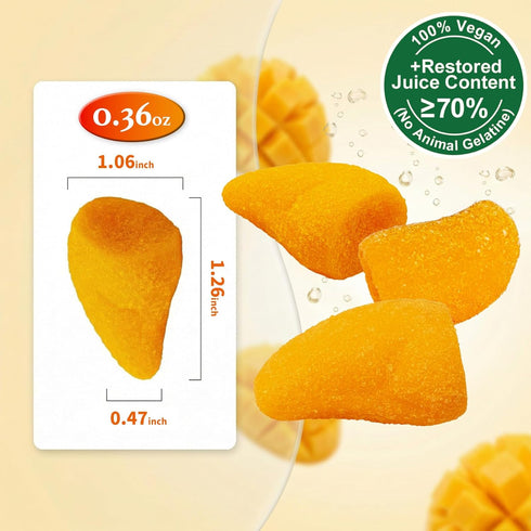 Gummy 1 lb, Gummy 70% Pack Vegan Mango Candy Tropical Fruity Snacks Candies Individually Wrapped Bulk, Juicy Burst