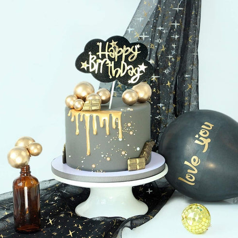 Mini Round Gold Balloon Cake Toppers, Cupcake Decorations for Birthday, Wedding, Anniversary, 25 PCS