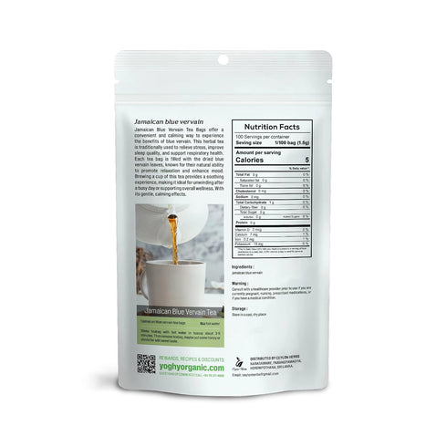 50 100% Jamaican Blue Vervain Tea Bags - Pure Wild-Crafted Herbal Tea Bags for a Smooth and Earthy Brew Healthy